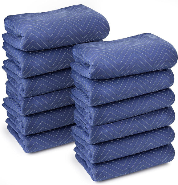 Sure-Max 12 Moving & Packing Blankets - Deluxe Pro - 80" x 72" (40 lb/dz weight) - Professional Quilted Shipping Furniture Pads Royal Blue.